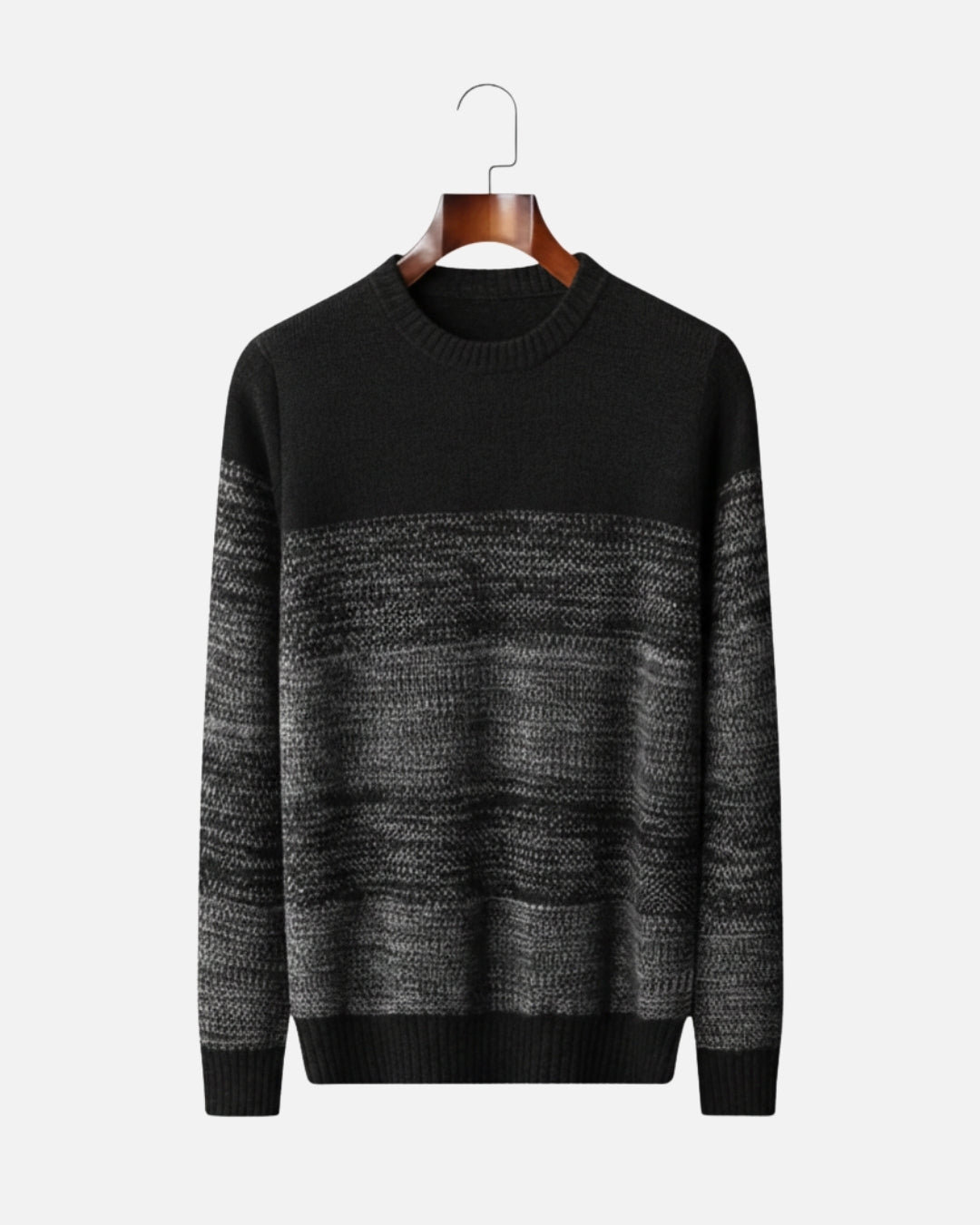 Merino Wool Crewneck Gradient Sweater - Black