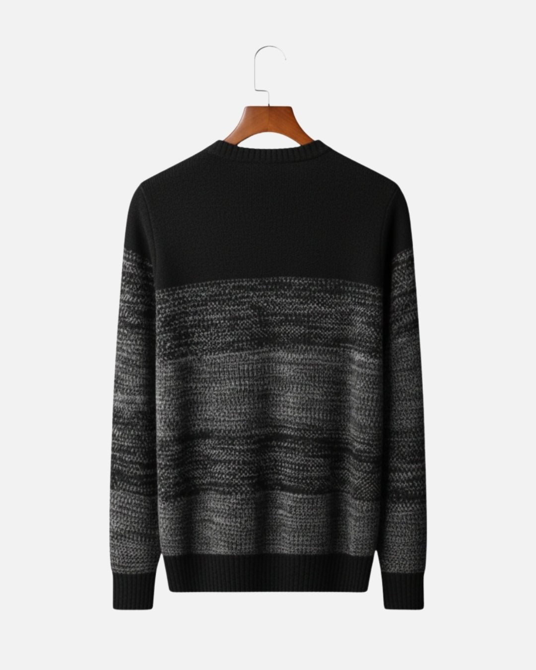Merino Wool Crewneck Gradient Sweater - Black
