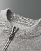 Merino Wool Full-Zip Stripe Sweater - Grey
