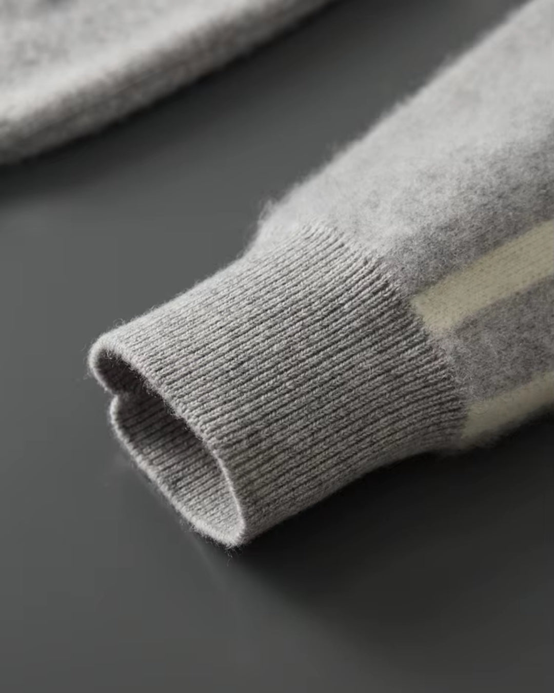 Merino Wool Full-Zip Stripe Sweater - Grey