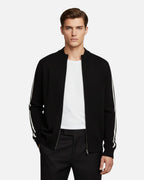 Merino Wool Full-Zip Stripe Sweater - Black