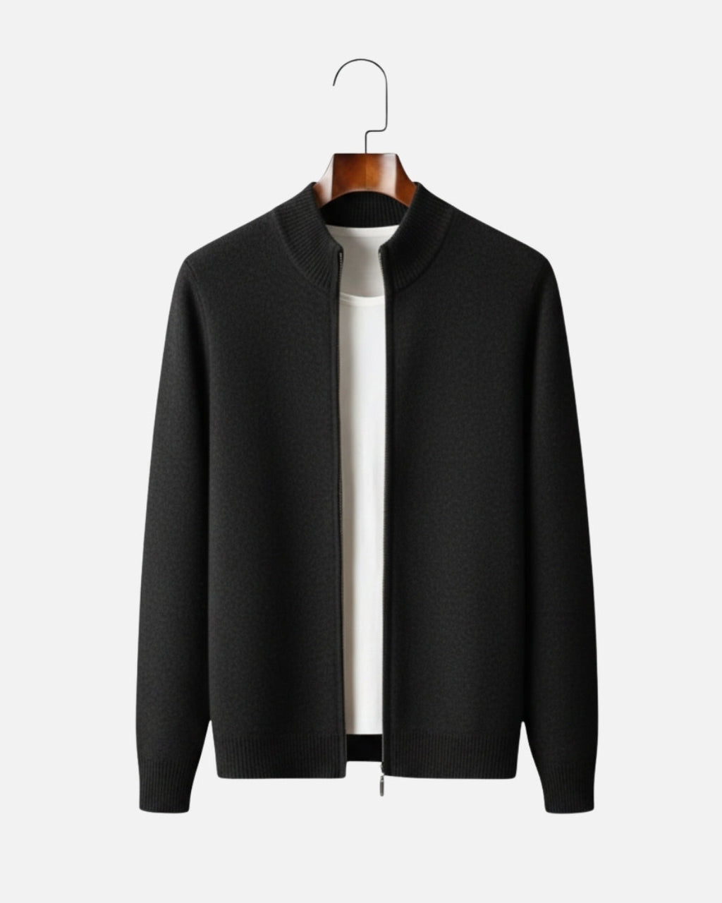 Merino Wool Full-Zip Sweater - Black