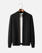 Merino Wool Full-Zip Sweater - Black