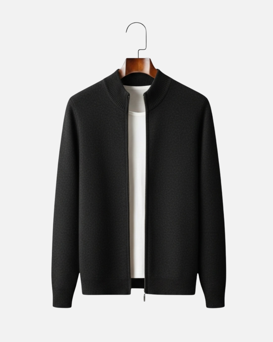 Merino Wool Full-Zip Sweater - Black