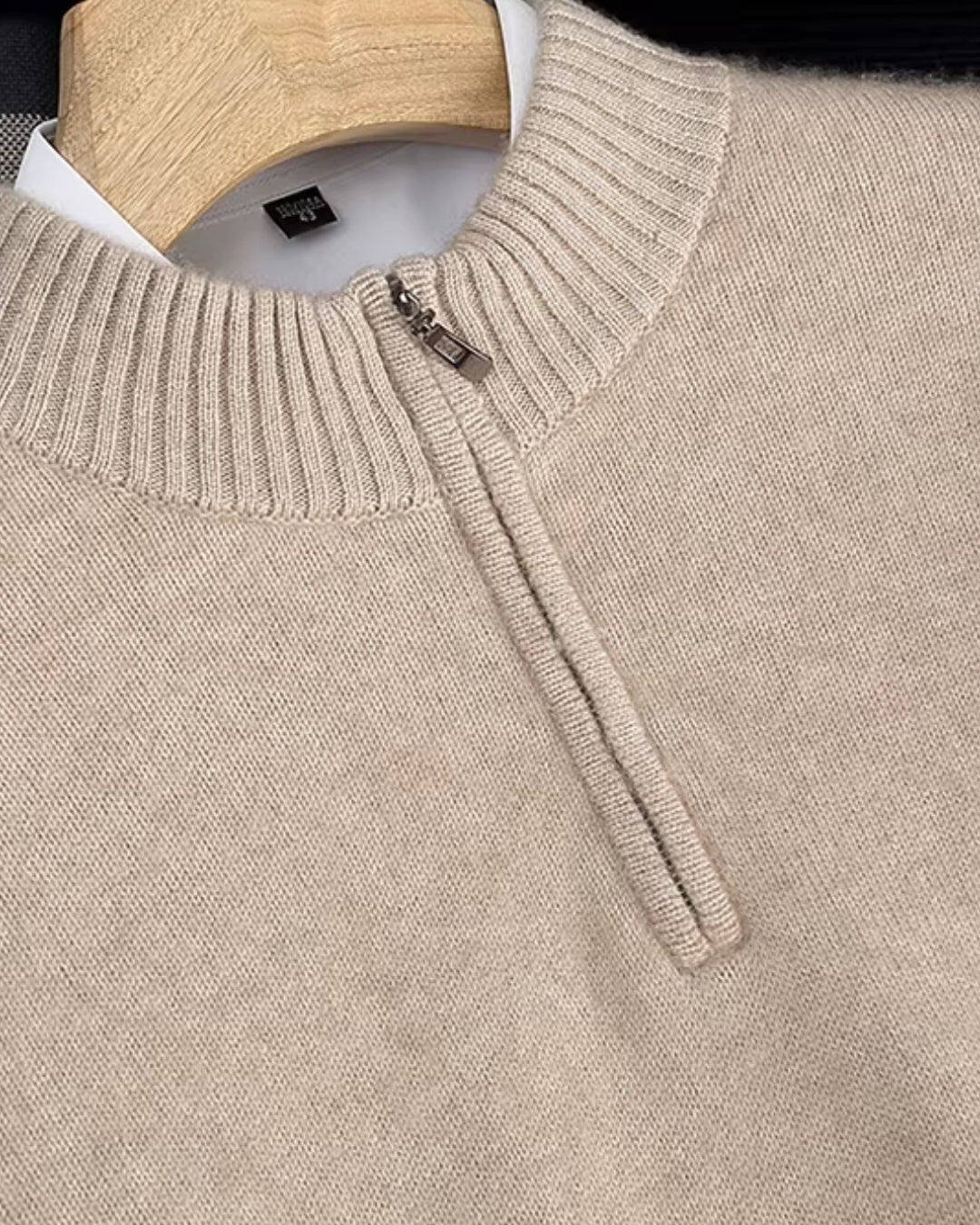 Merino Wool Quarter-Zip Sweater - Camel