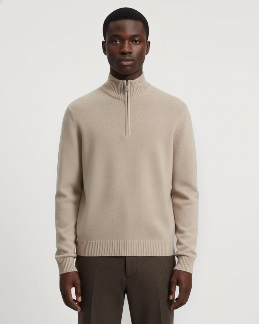 Merino Wool Quarter-Zip Sweater - Camel