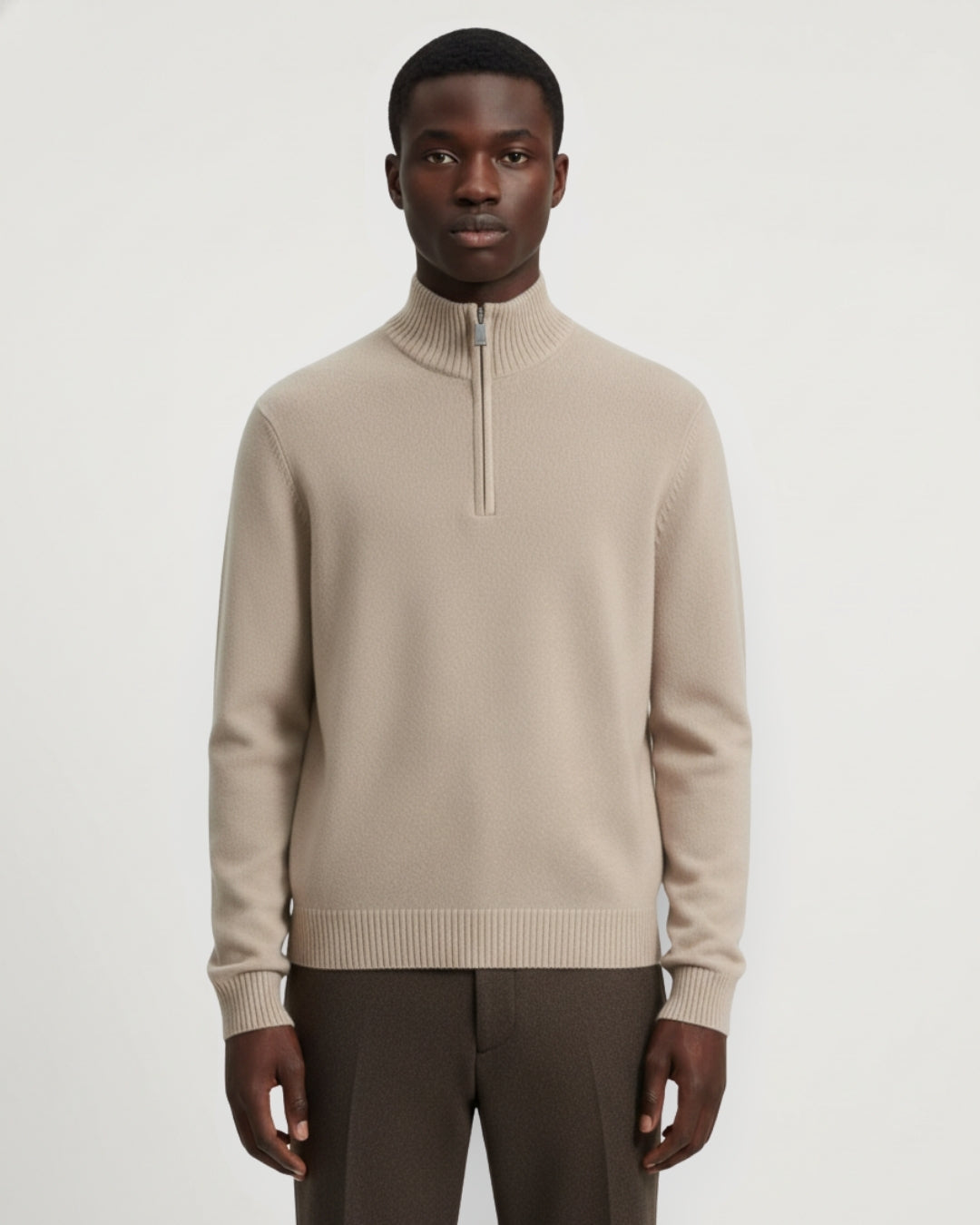 Merino Wool Quarter-Zip Sweater - Camel