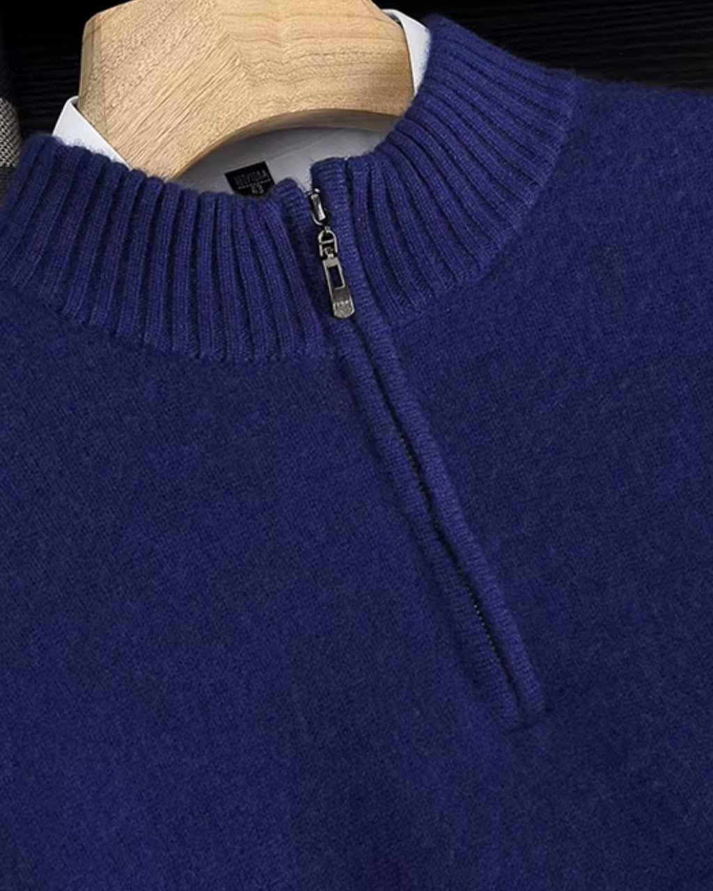 Merino Wool Quarter-Zip Sweater - Navy