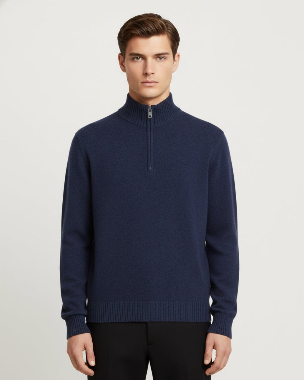 Merino Wool Quarter-Zip Sweater - Navy