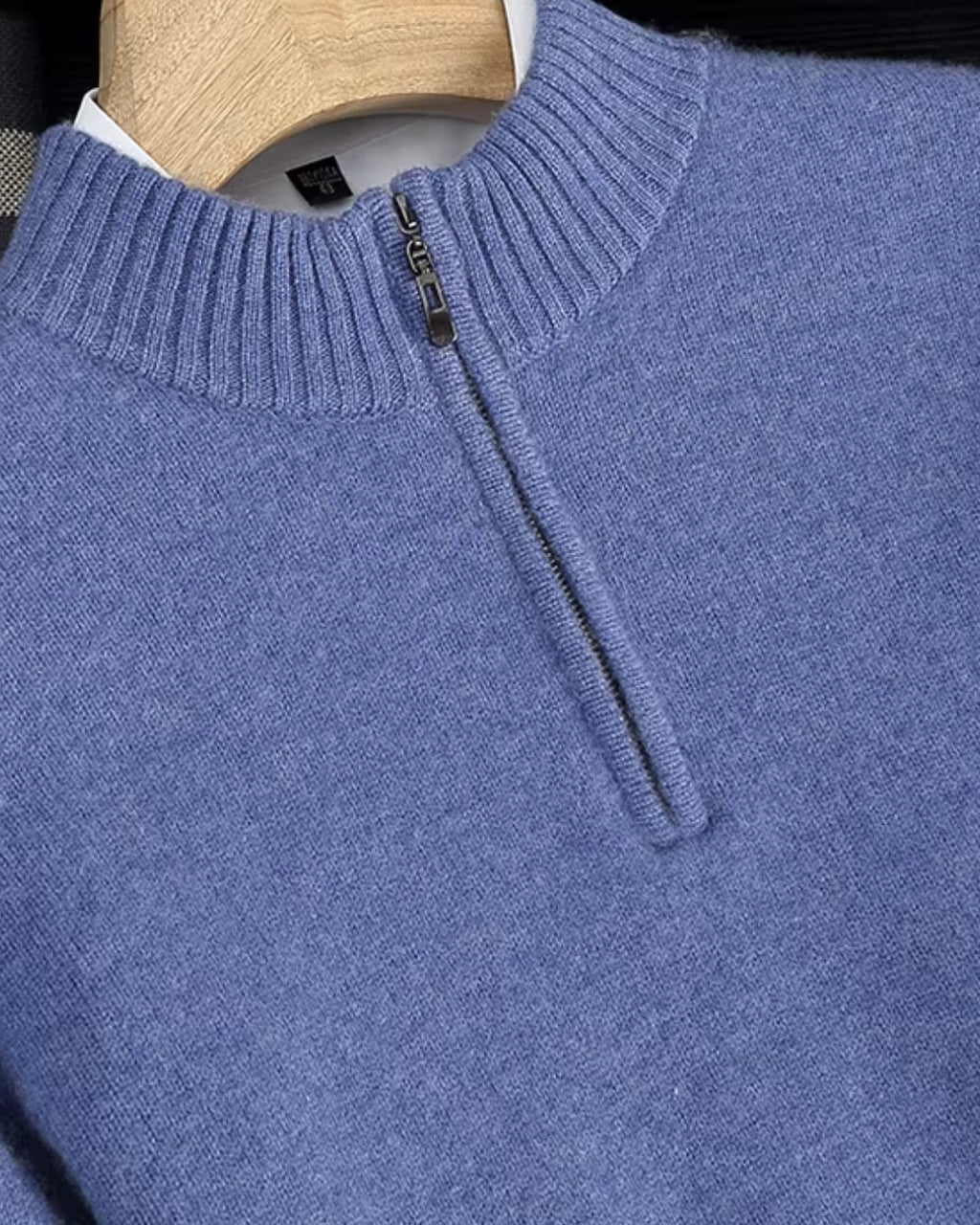 Merino Wool Quarter-Zip Sweater - Sea Blue