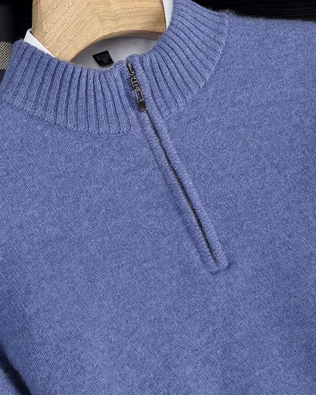 Merino Wool Quarter-Zip Sweater - Sea Blue