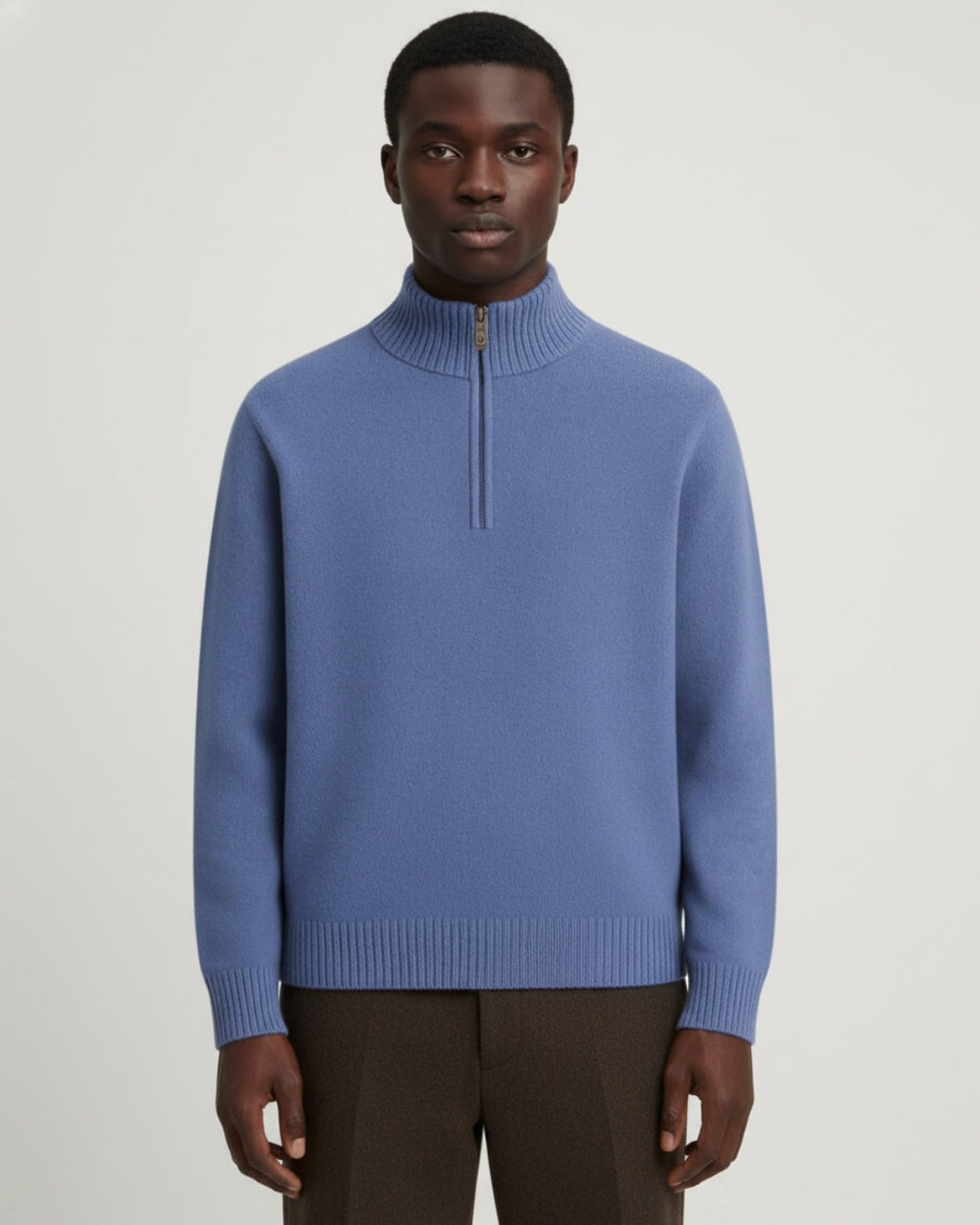 Merino Wool Quarter-Zip Sweater - Sea Blue
