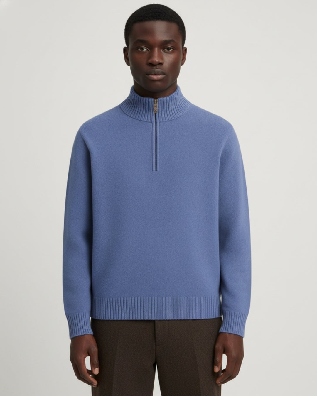 Merino Wool Quarter-Zip Sweater - Sea Blue