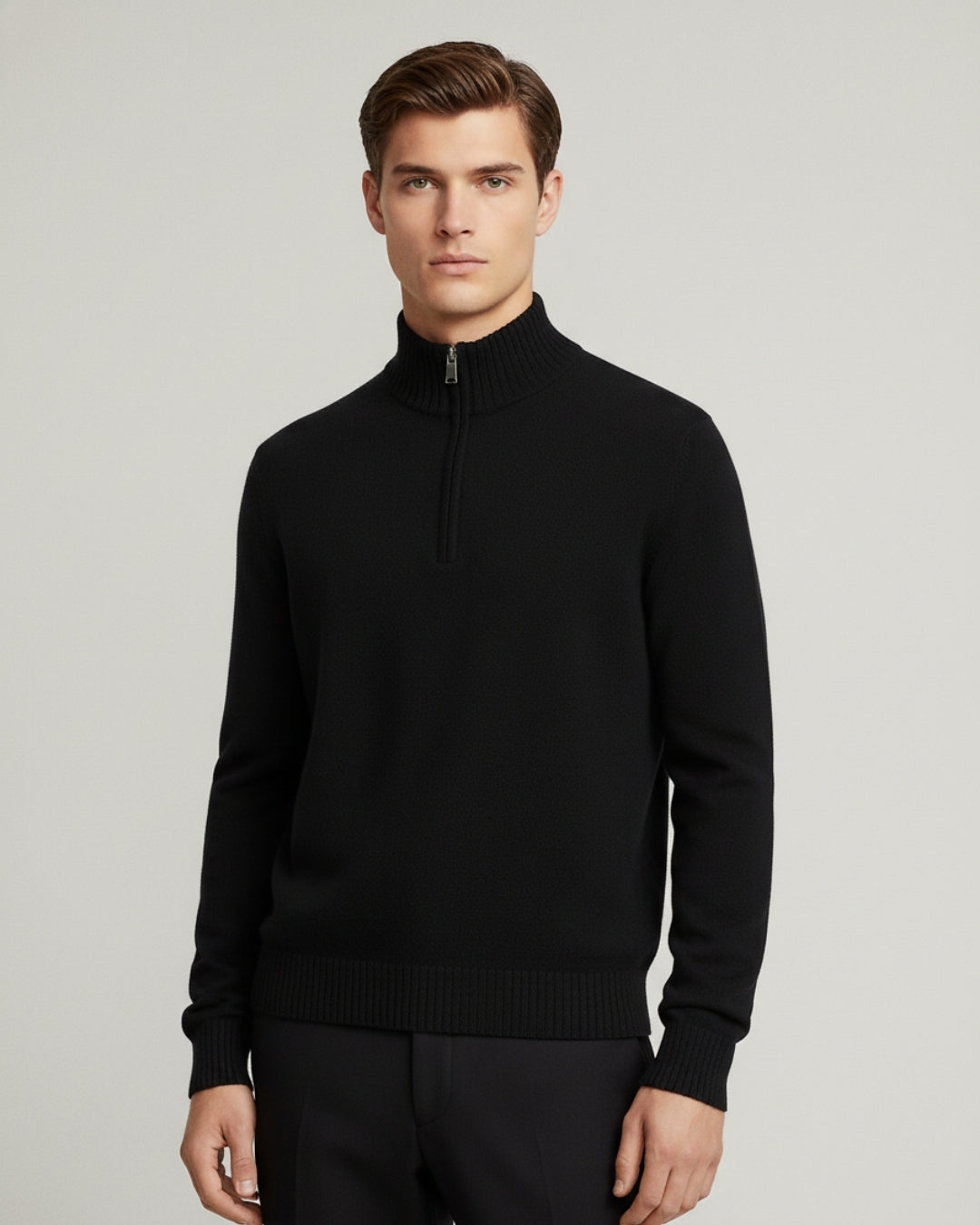 Merino Wool Quarter-Zip Sweater - Black