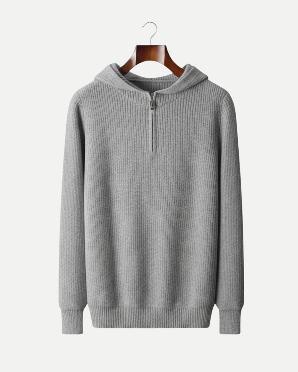 Merino Wool Half Zip Hoodie - Grey