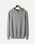 Merino Wool Half Zip Hoodie - Grey
