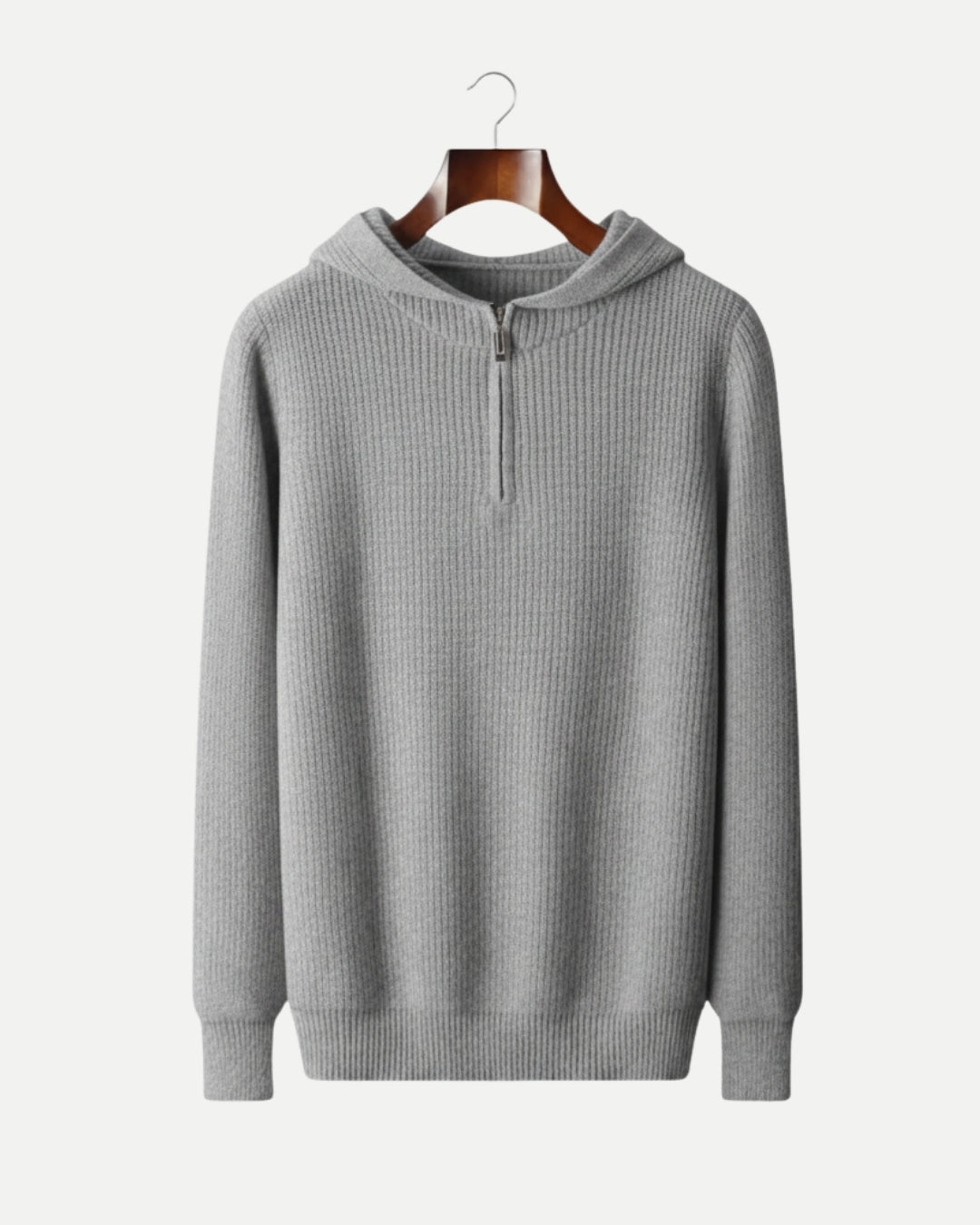 Merino Wool Half Zip Hoodie - Grey