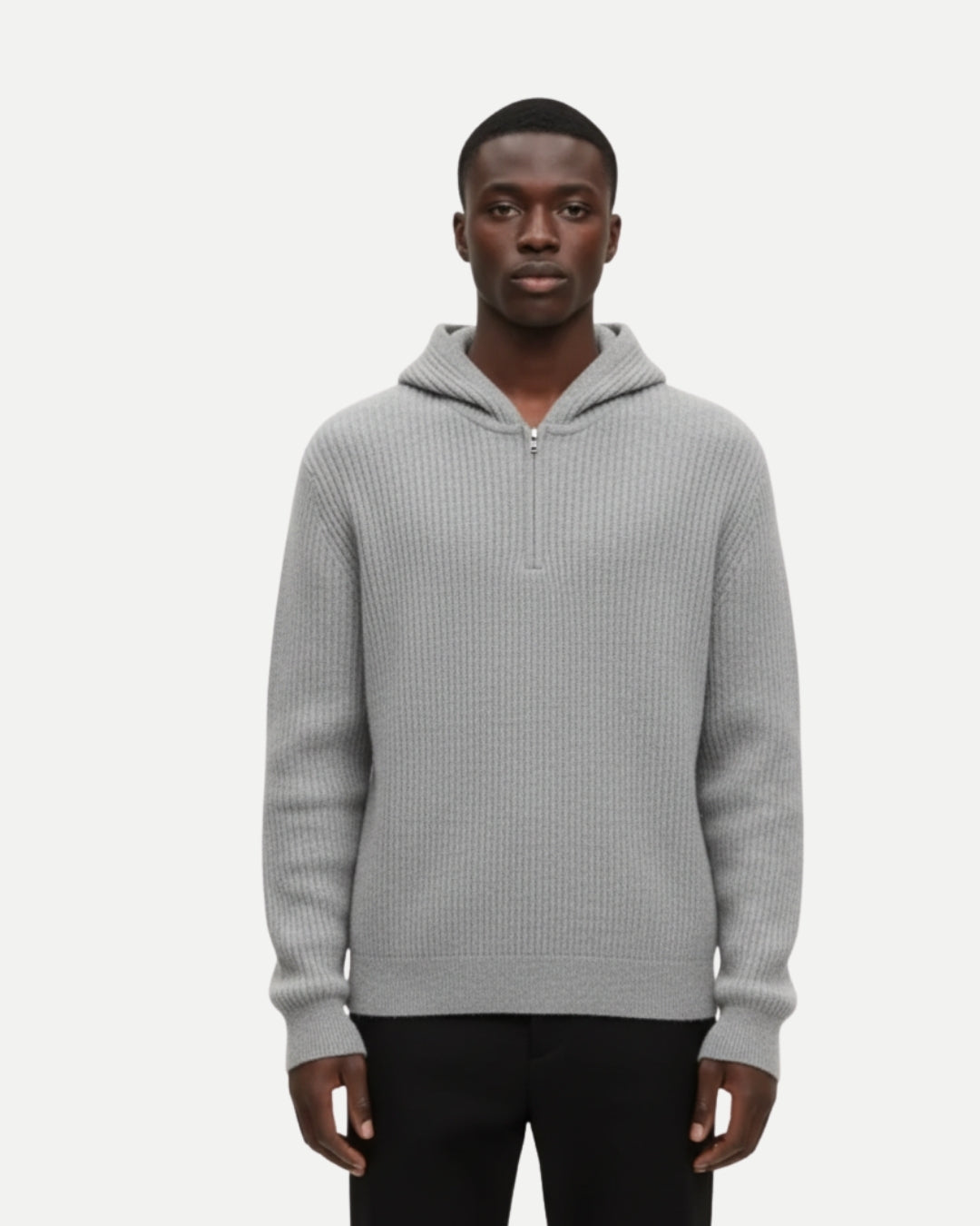 Merino Wool Half Zip Hoodie - Grey