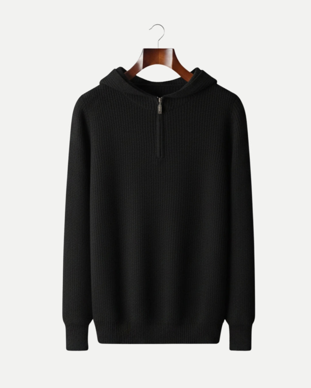 Merino Wool Half-Zip Hoodie - Black