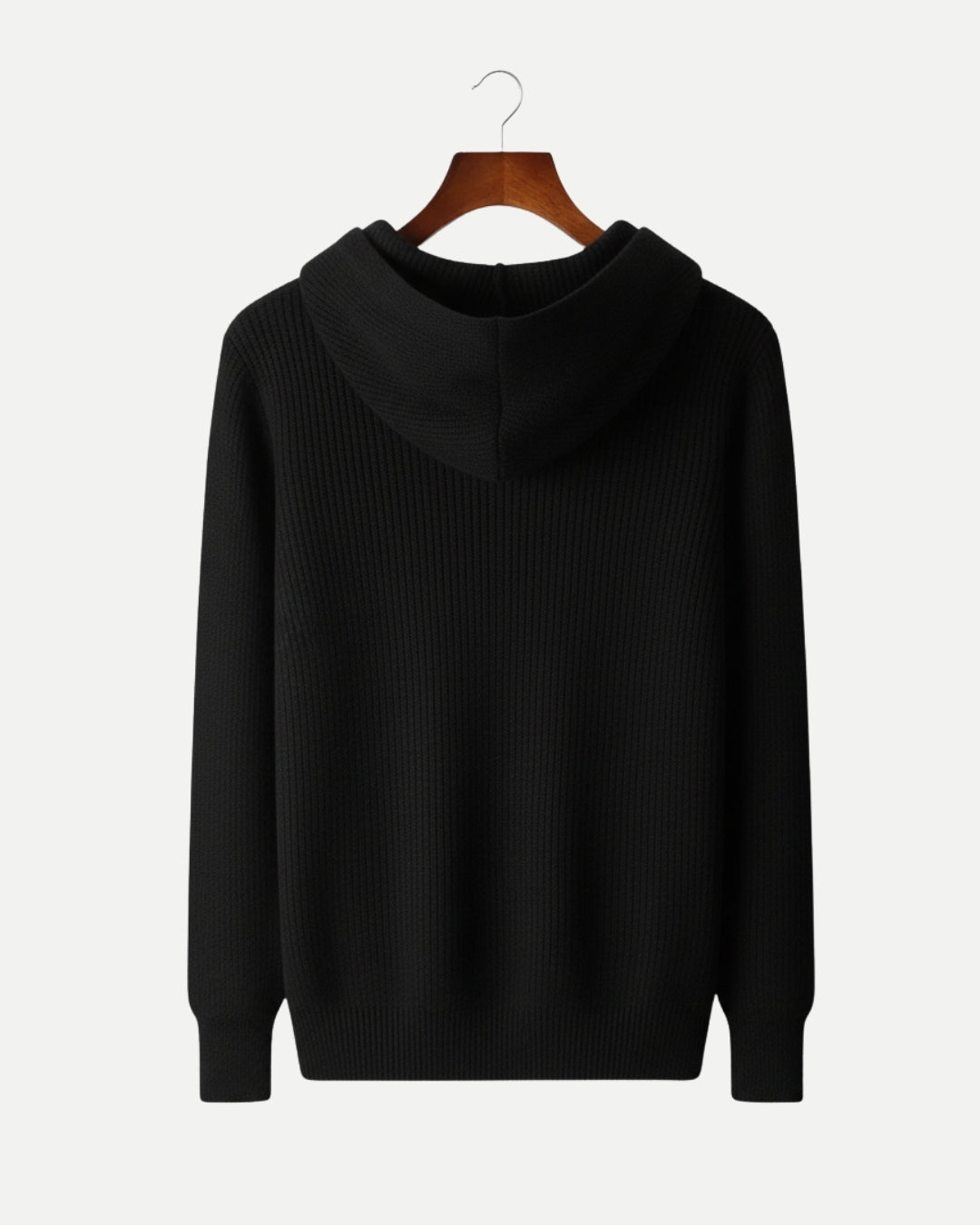 Merino Wool Half-Zip Hoodie - Black