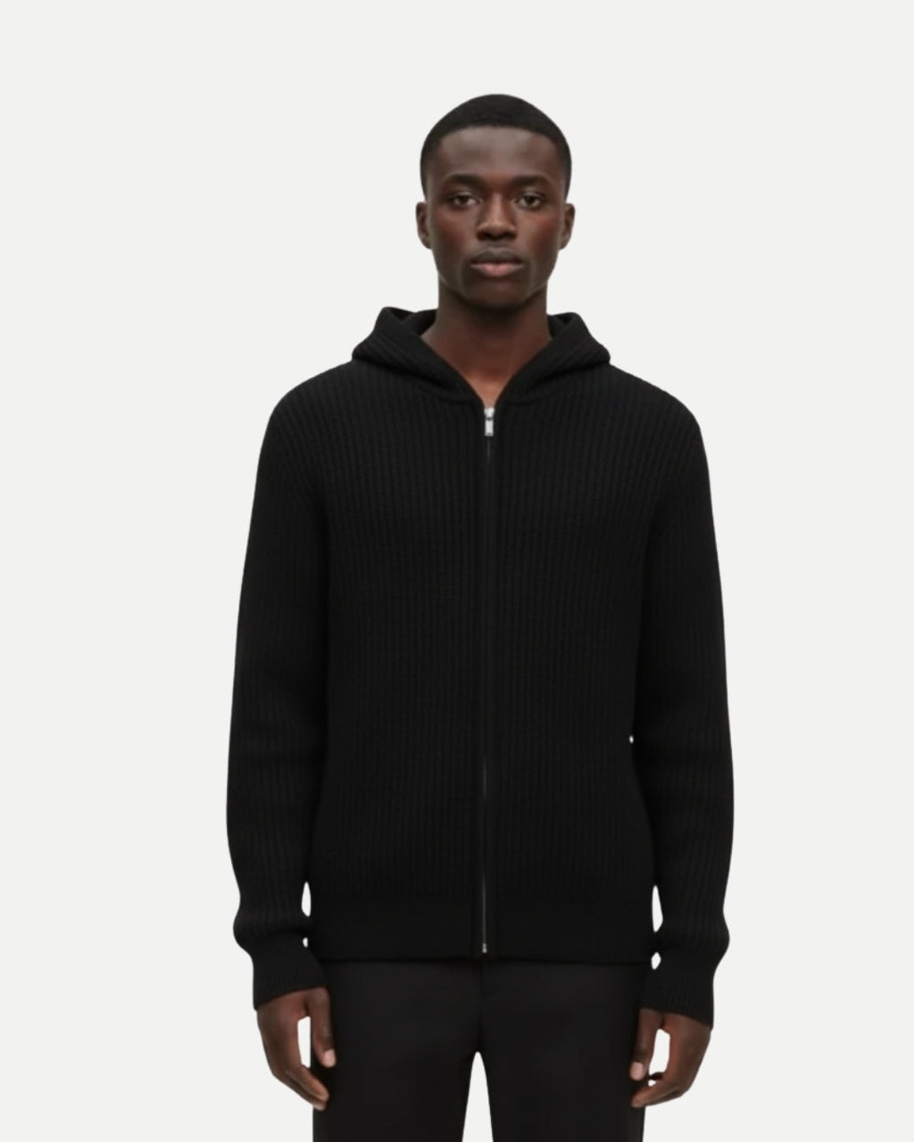 Merino Wool Half-Zip Hoodie - Black