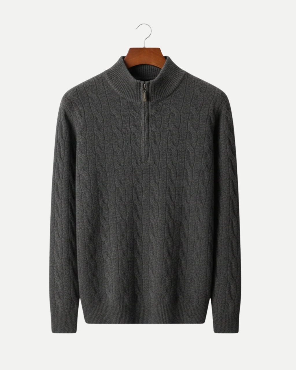 Merino Wool Cable Knit Half-Zip Jumper - Graphite