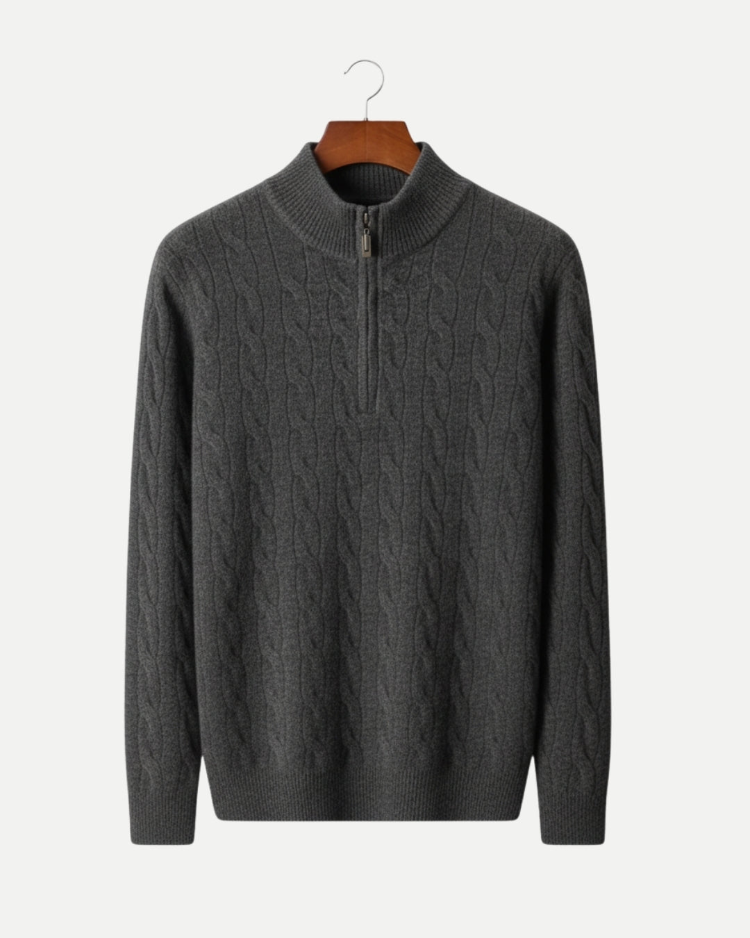 Merino Wool Cable Knit Half-Zip Jumper - Graphite