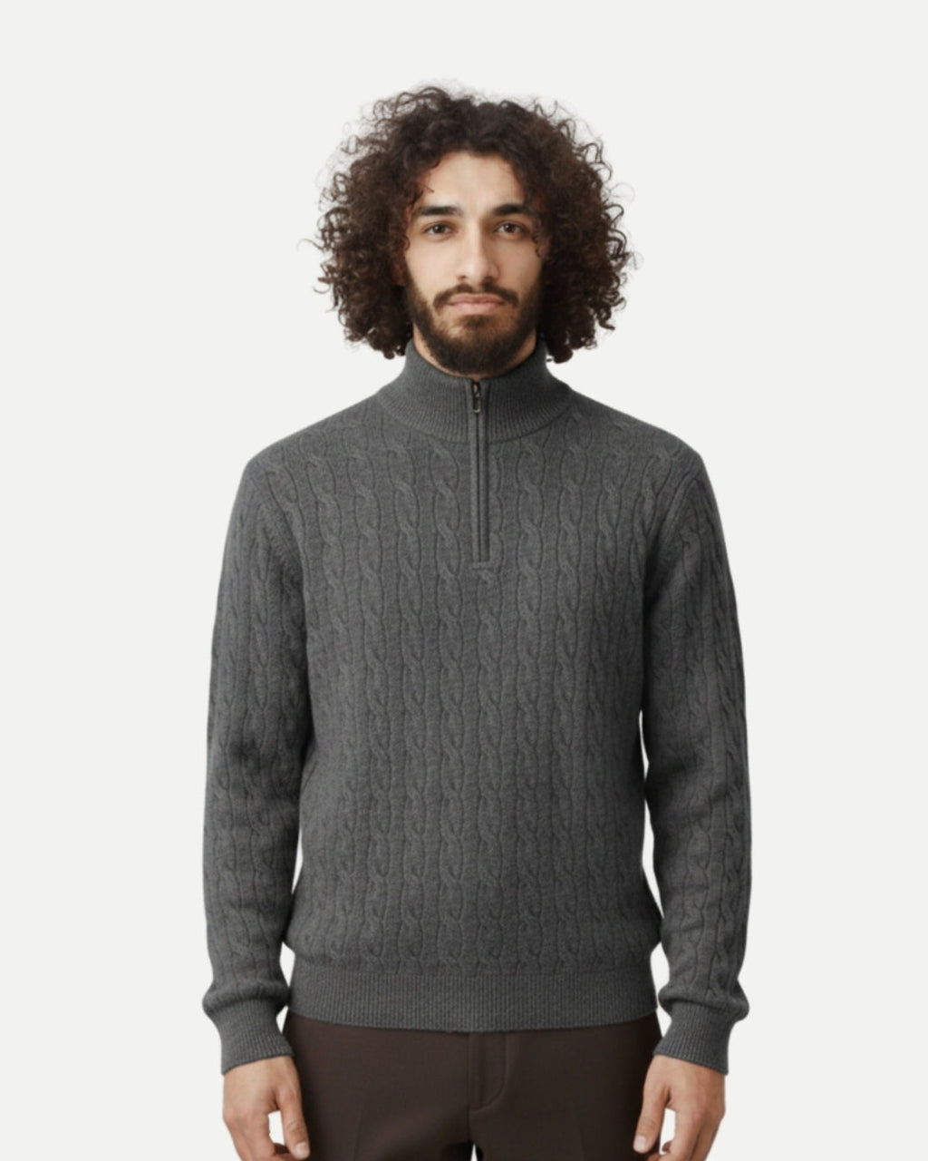 Merino Wool Cable Knit Half-Zip Jumper - Graphite