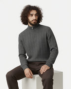 Merino Wool Cable Knit Half-Zip Jumper - Graphite