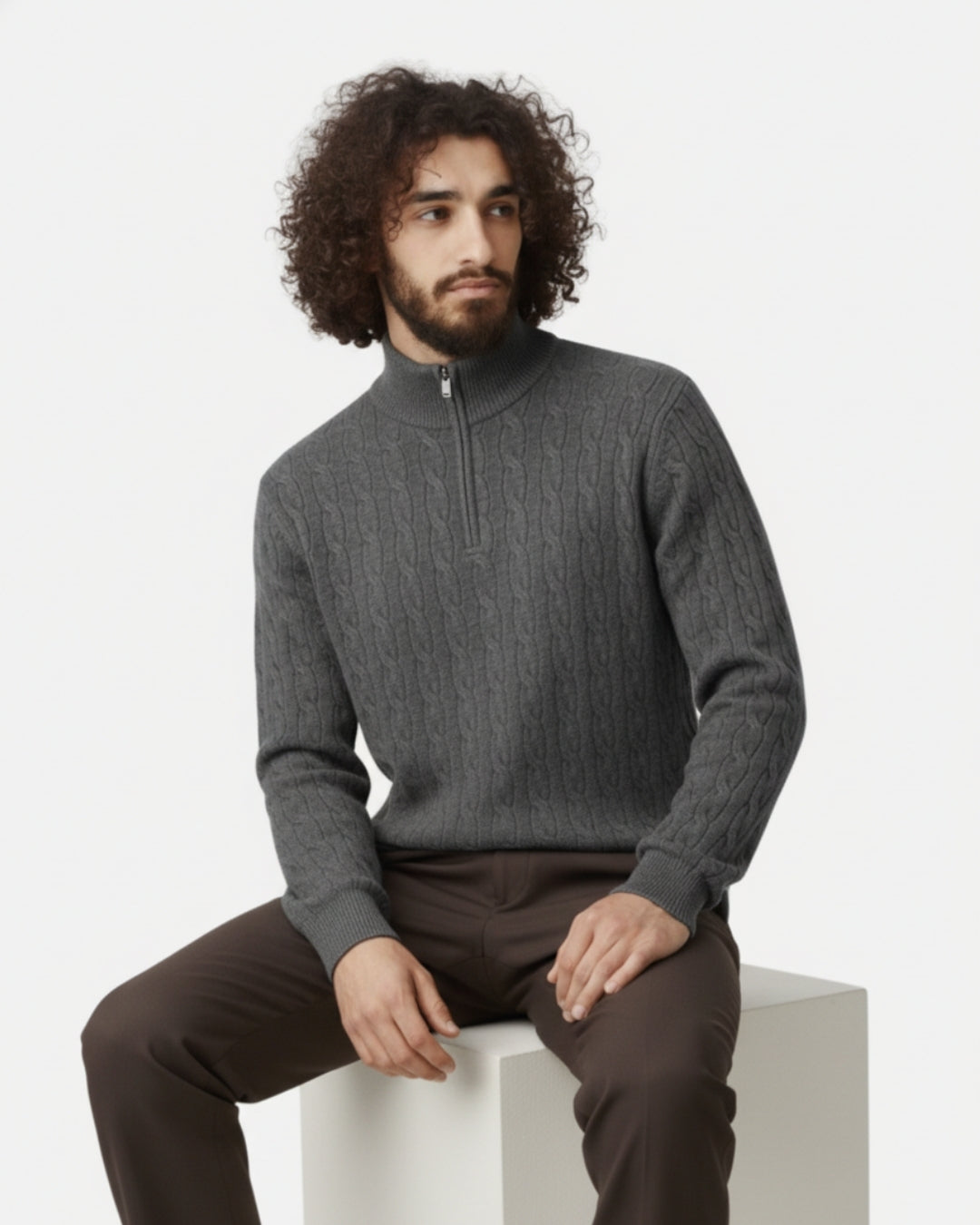Merino Wool Cable Knit Half-Zip Jumper - Graphite
