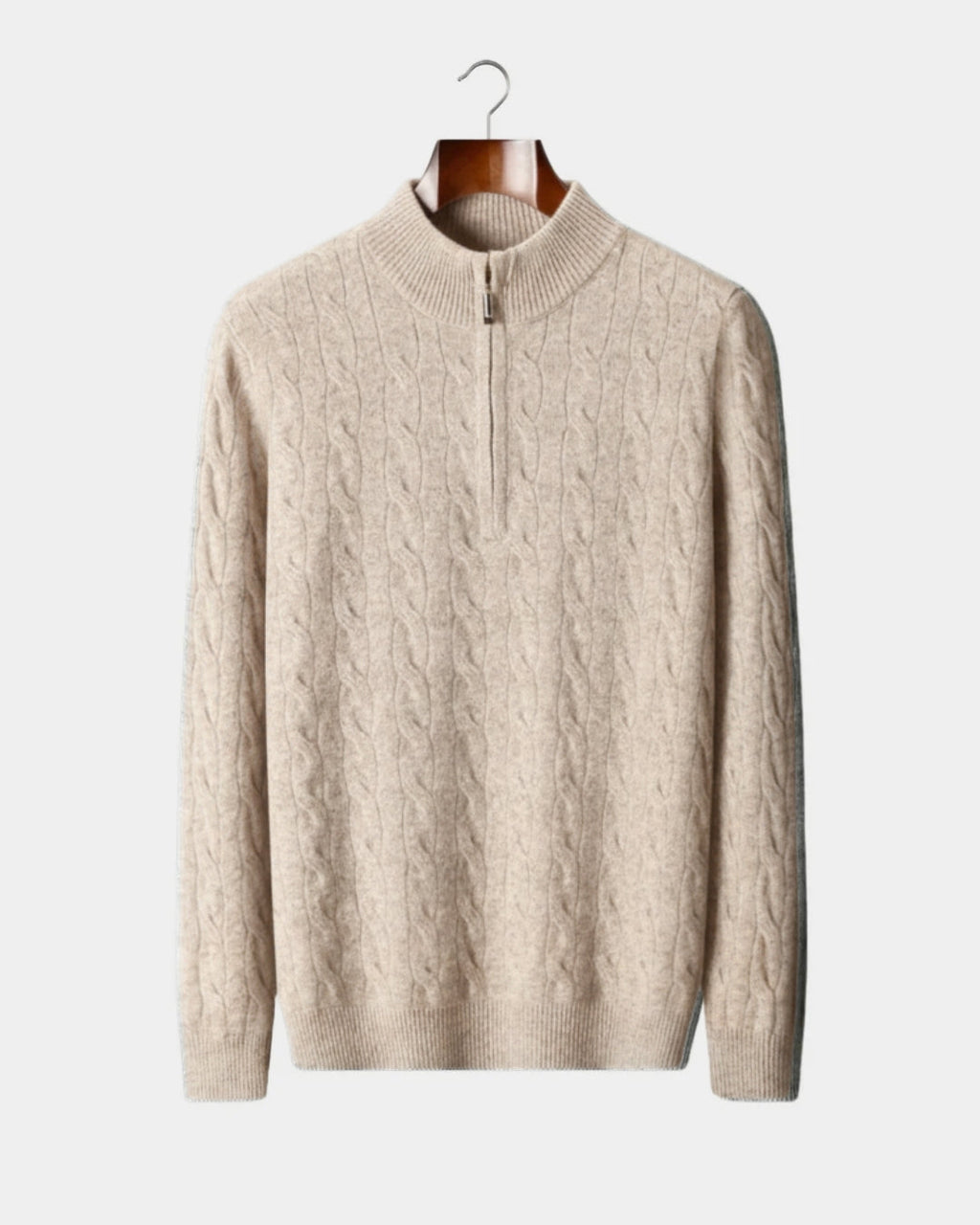 Merino Wool Cable Knit Half-zip Sweater - Camel