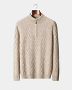 Merino Wool Cable Knit Half-zip Sweater - Camel