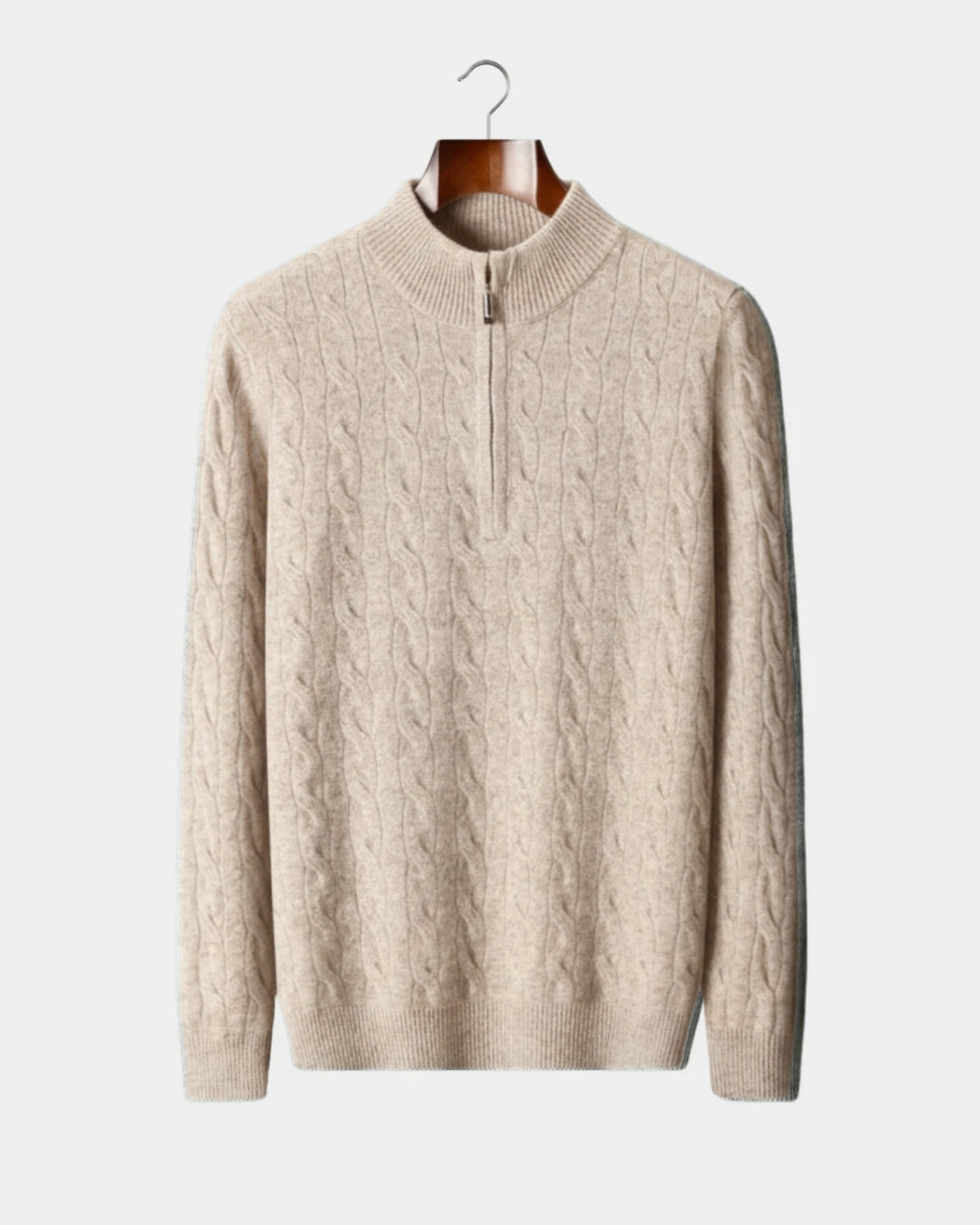 Merino Wool Cable Knit Half-zip Sweater - Camel