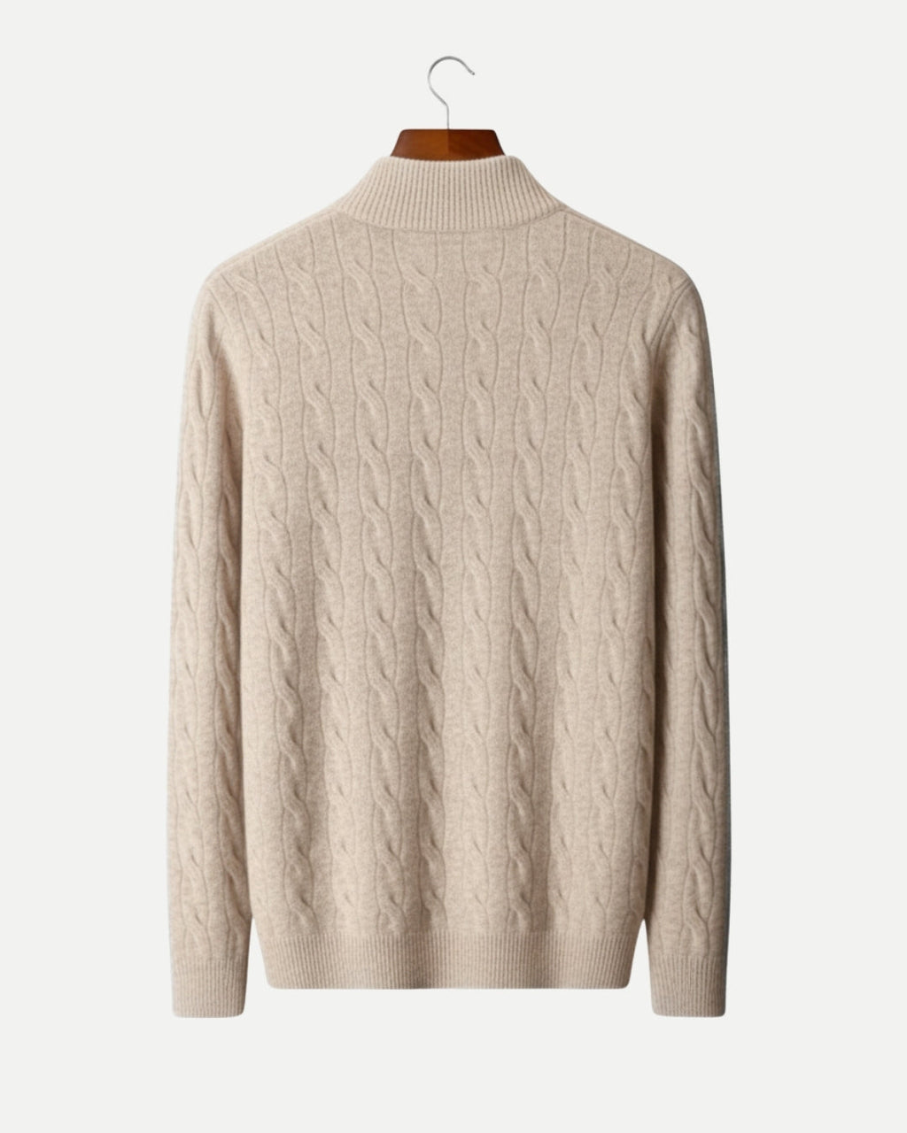 Merino Wool Cable Knit Half-zip Sweater - Camel