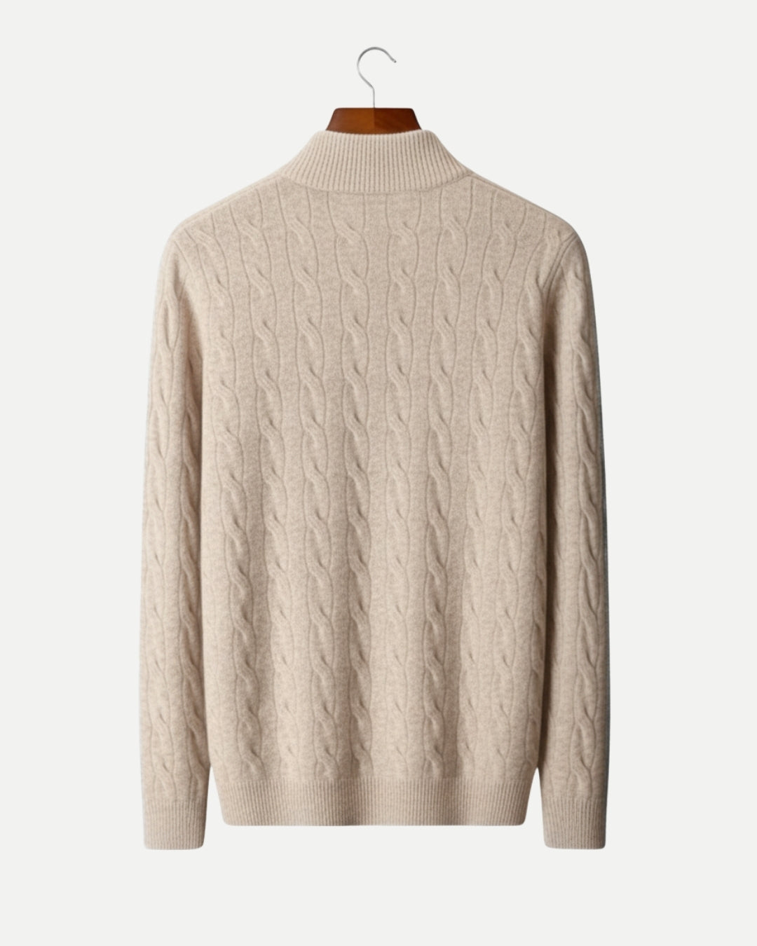Merino Wool Cable Knit Half-zip Sweater - Camel