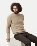 Merino Wool Cable Knit Half-zip Sweater - Camel