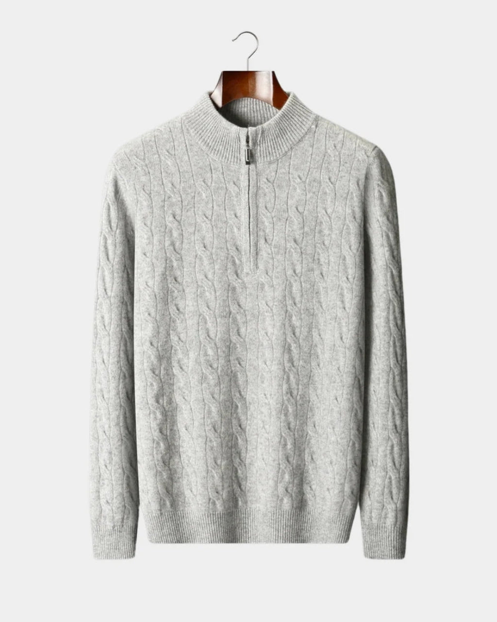 Merino Wool Cable Knit Half-zip Jumper - Grey