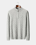 Merino Wool Cable Knit Half-zip Jumper - Grey
