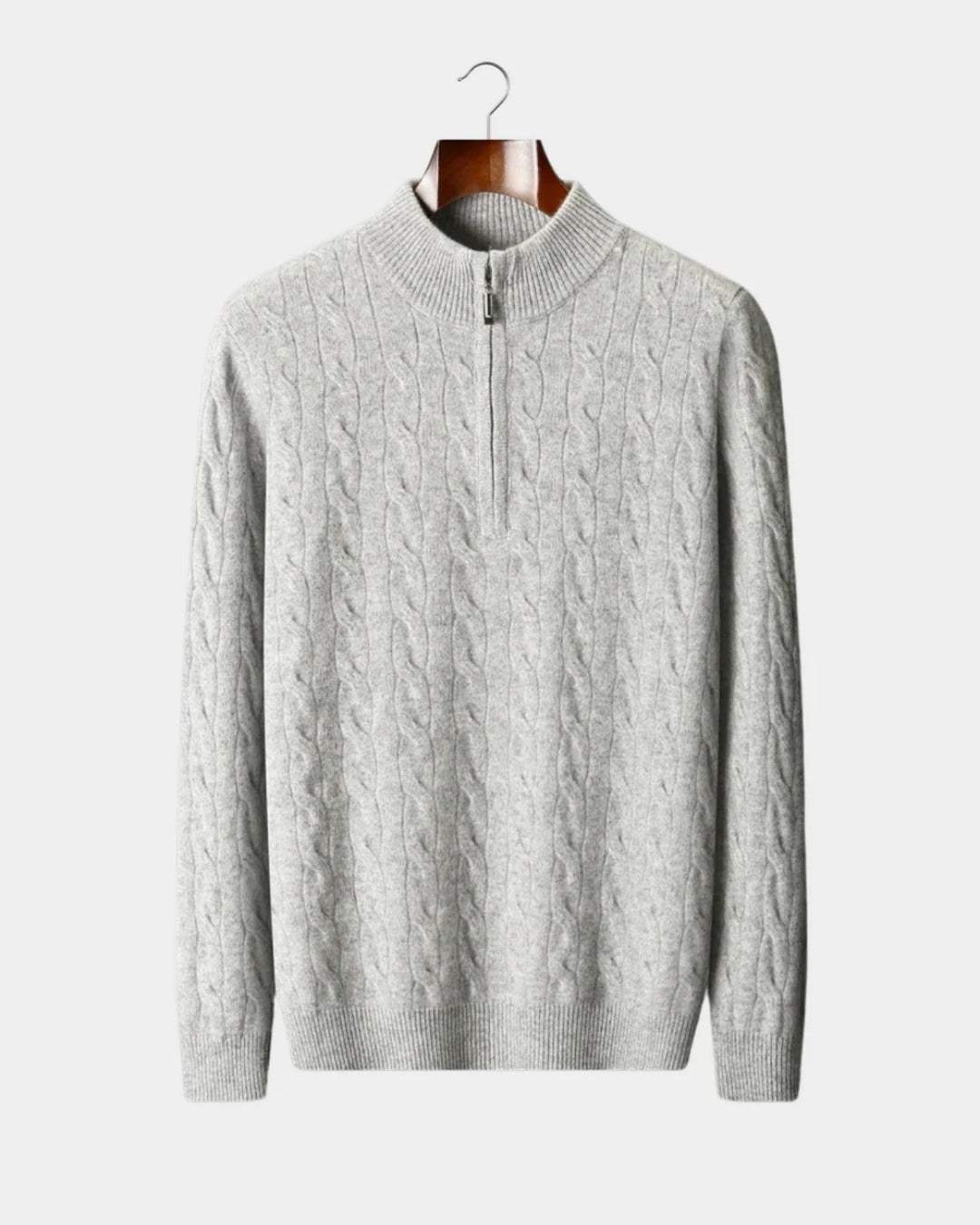 Merino Wool Cable Knit Half-zip Jumper - Grey