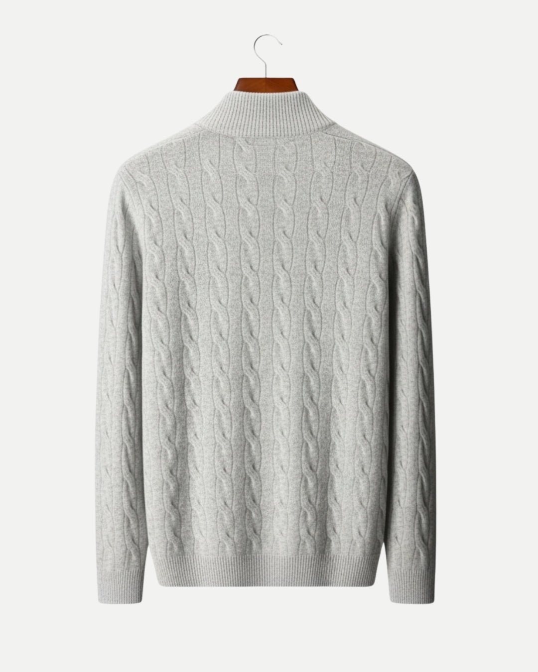Merino Wool Cable Knit Half-zip Jumper - Grey