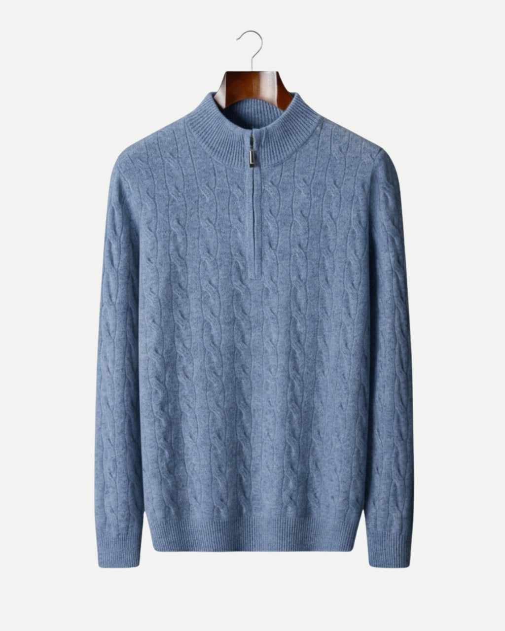 Merino Wool Cable Knit Half-Zip Jumper - Sea Blue
