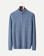 Merino Wool Cable Knit Half-Zip Jumper - Sea Blue