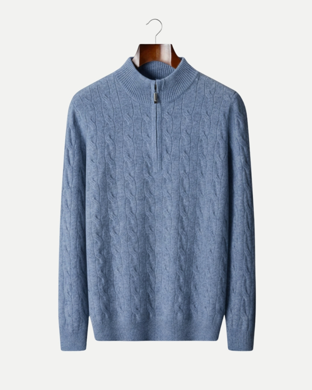 Merino Wool Cable Knit Half-Zip Jumper - Sea Blue