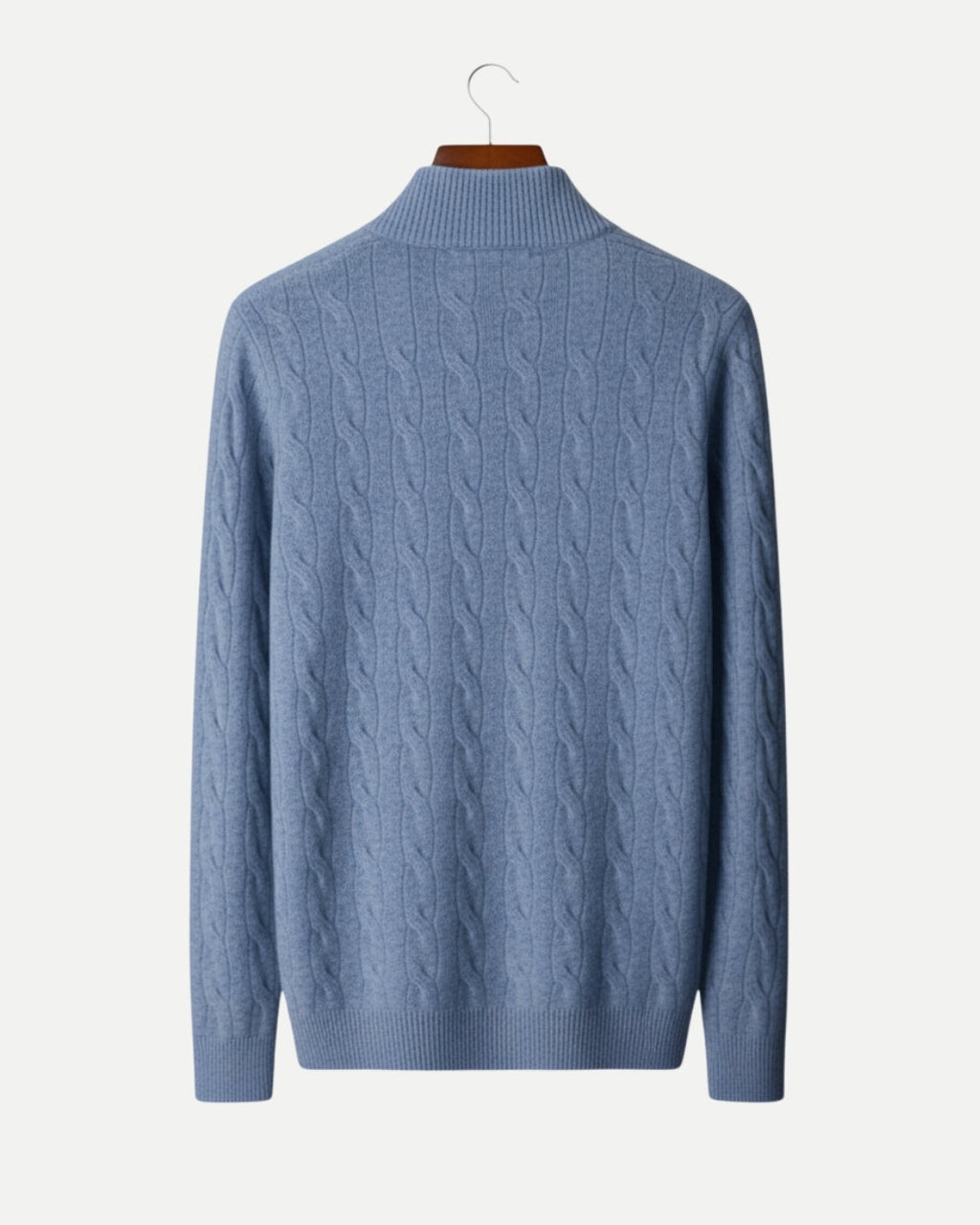 Merino Wool Cable Knit Half-Zip Jumper - Sea Blue