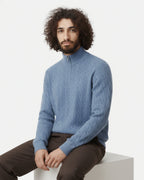 Merino Wool Cable Knit Half-Zip Jumper - Sea Blue