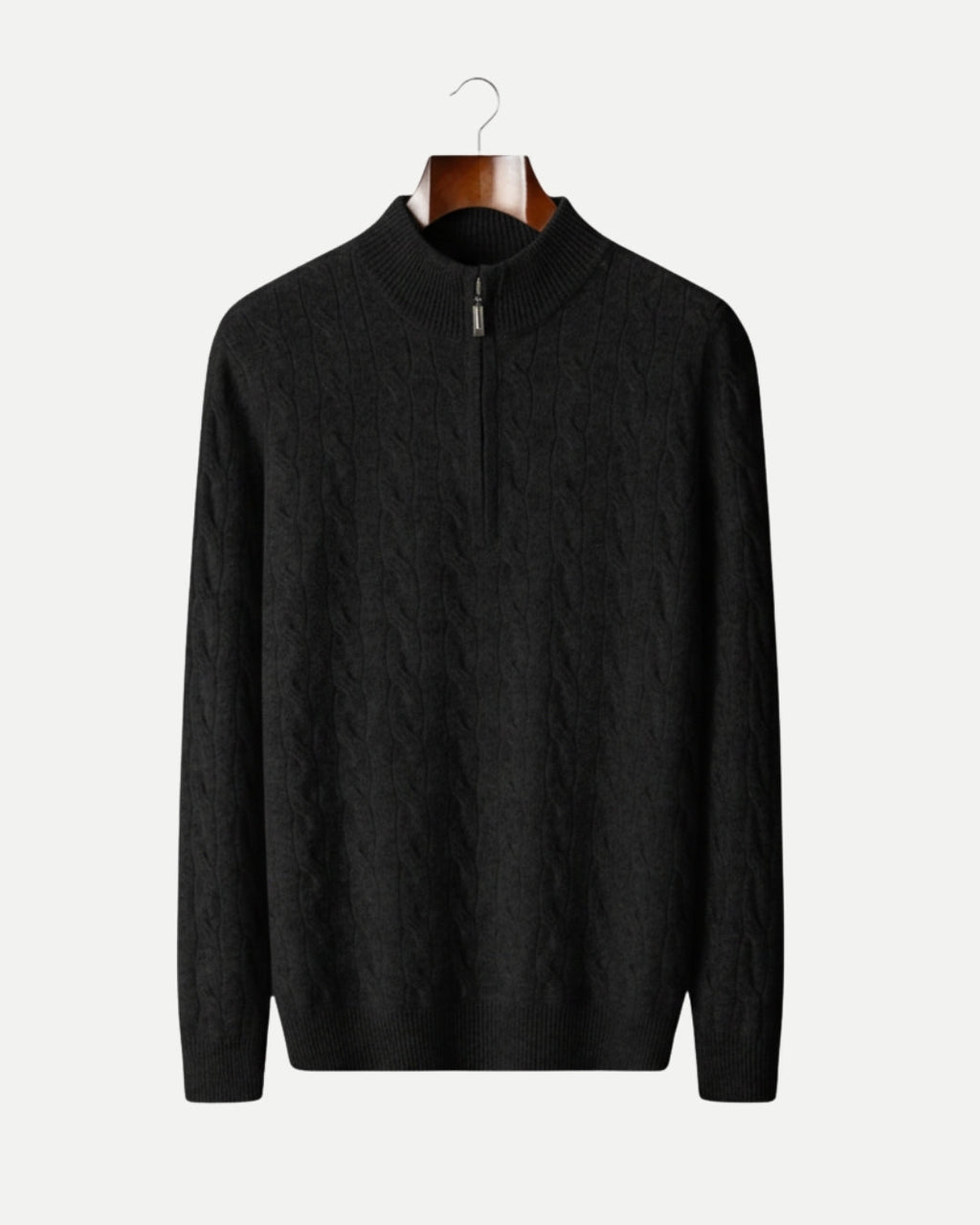Merino Wool Cable Knit Half-Zip Jumper - Black