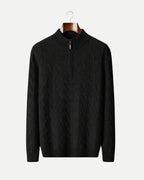 Merino Wool Cable Knit Half-Zip Jumper - Black