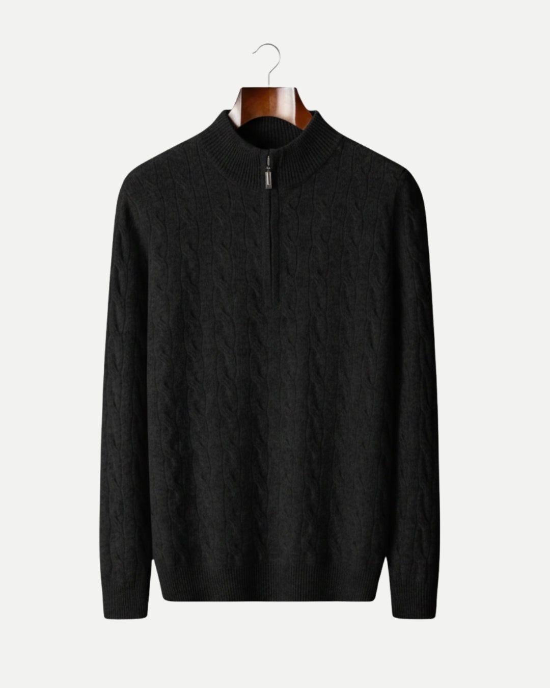 Merino Wool Cable Knit Half-Zip Jumper - Black