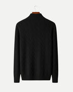 Merino Wool Cable Knit Half-Zip Jumper - Black