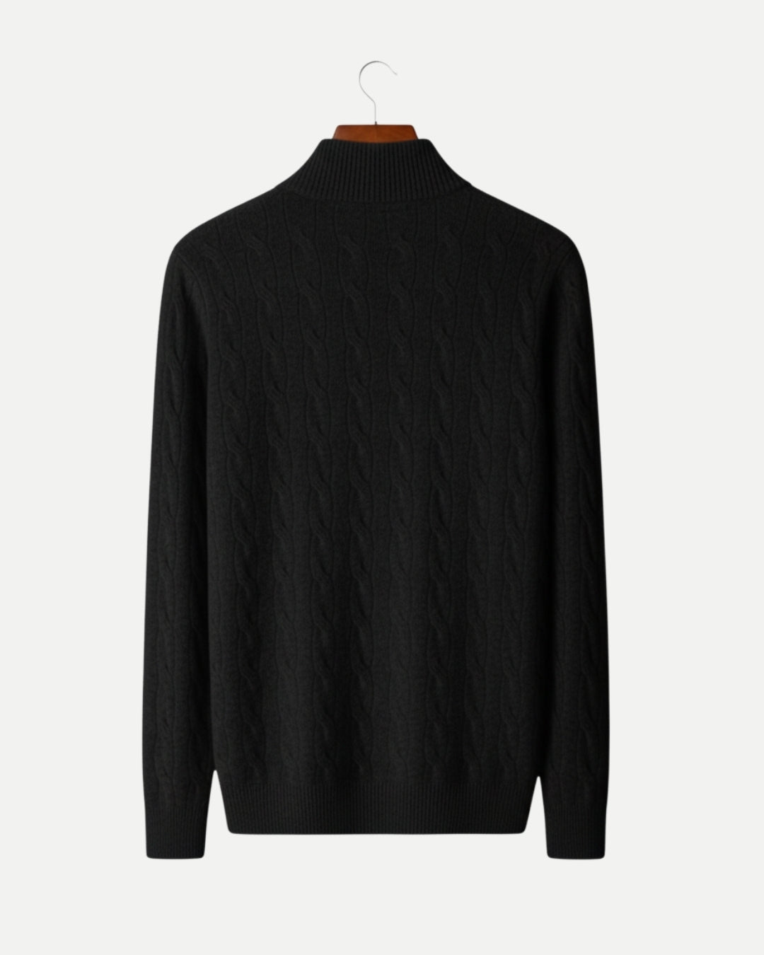 Merino Wool Cable Knit Half-Zip Jumper - Black